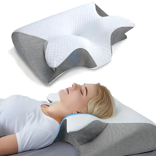 Orthopedic Memory Foam Neck Pillow with Contoured Support and Washable Cover