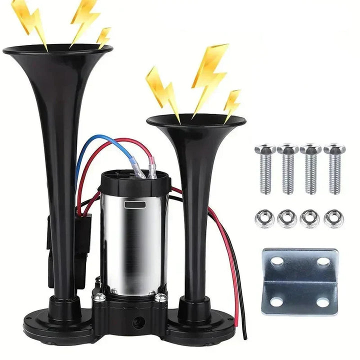 Dual Horn System with Built-In Compressor for 12V Vehicles