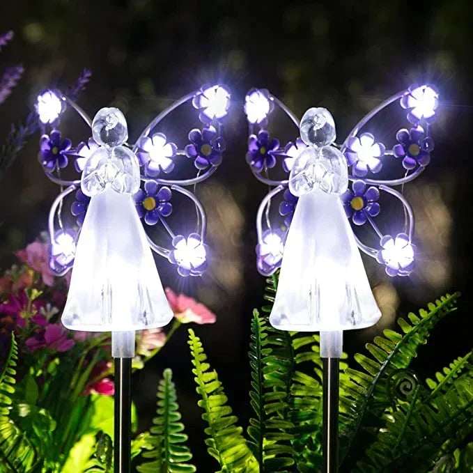 Solar Powered Angel Garden Stake with Warm White LED and Auto Dusk Activation