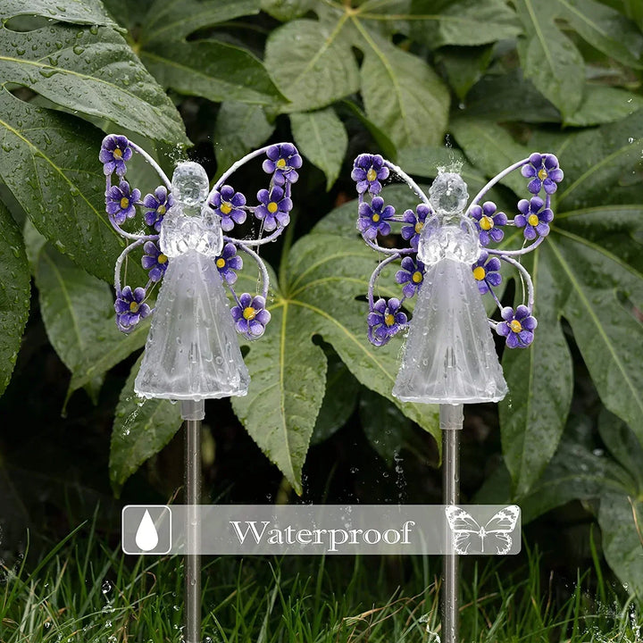 Solar Powered Angel Garden Stake with Warm White LED and Auto Dusk Activation