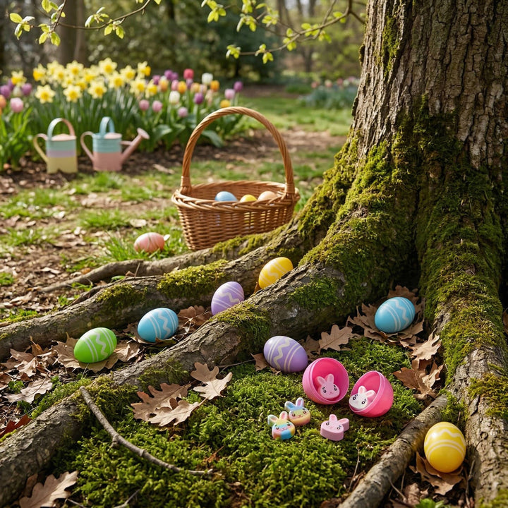 Mini Plastic Easter Eggs with Rubber Erasers 48 Pc Set, Colorful Easter Egg Hunt Fillers for Kids Party Favors