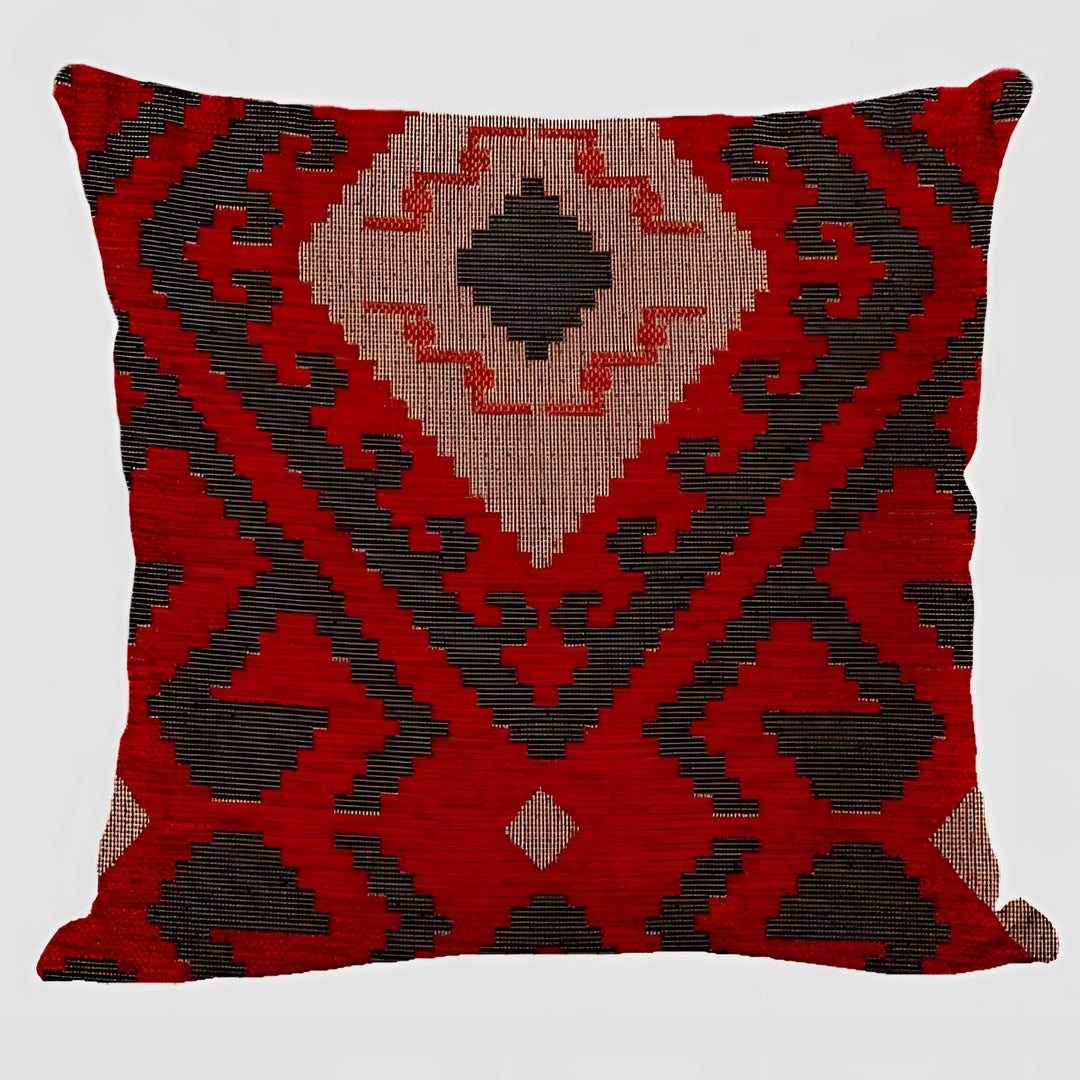 Bohemian Linen Cushion Cover with Handwoven Ethnic Patterns and Geometric Design, 17.7 Inch Square