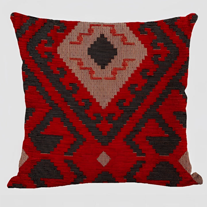 Bohemian Linen Cushion Cover with Handwoven Ethnic Patterns and Geometric Design, 17.7 Inch Square