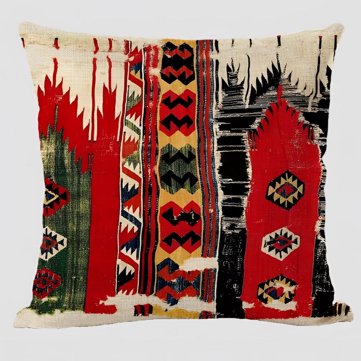 Bohemian Linen Cushion Cover with Handwoven Ethnic Patterns and Geometric Design, 17.7 Inch Square