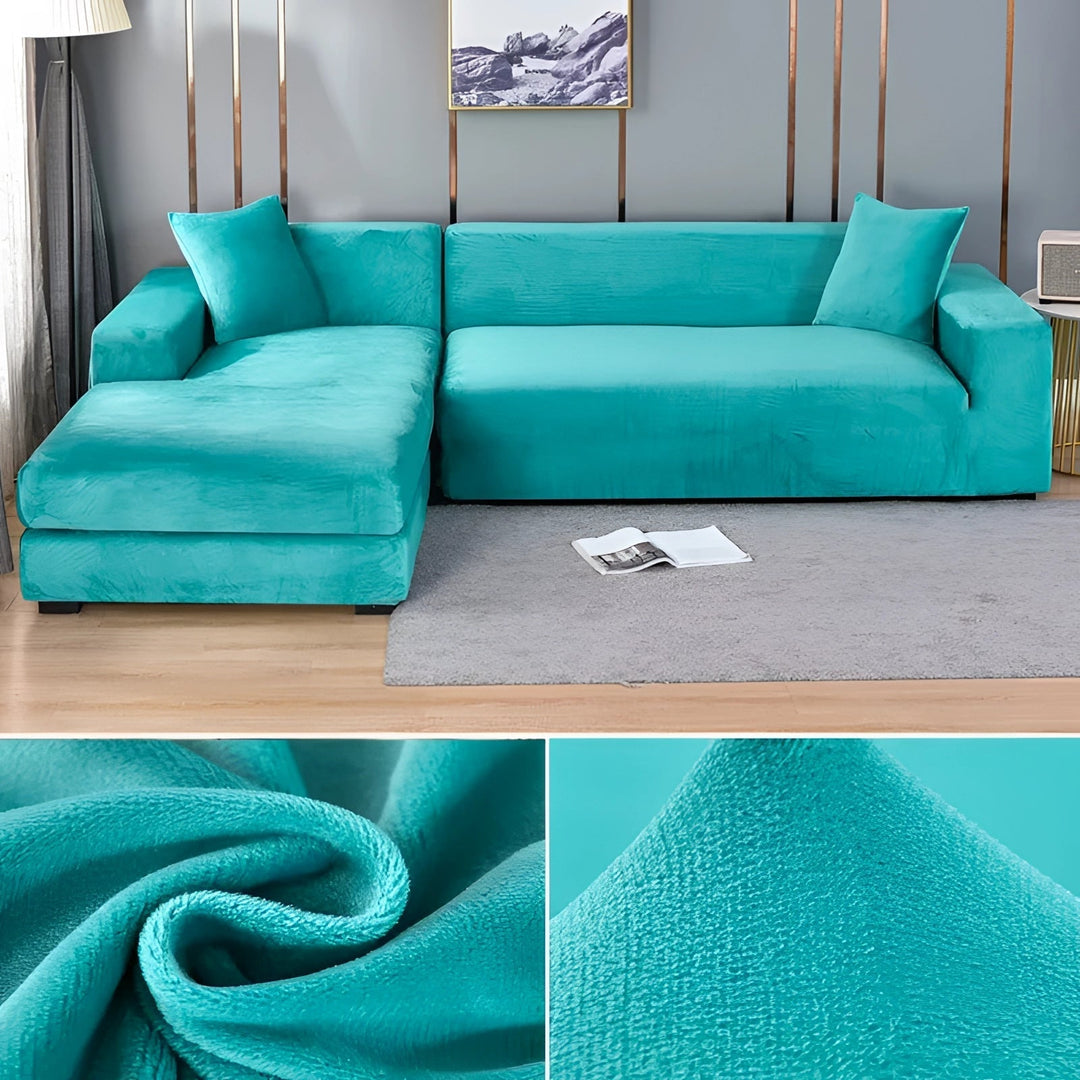 Velvet Sectional Sofa Cover with Stretchable Polyester Blend and Machine Washable Fabric