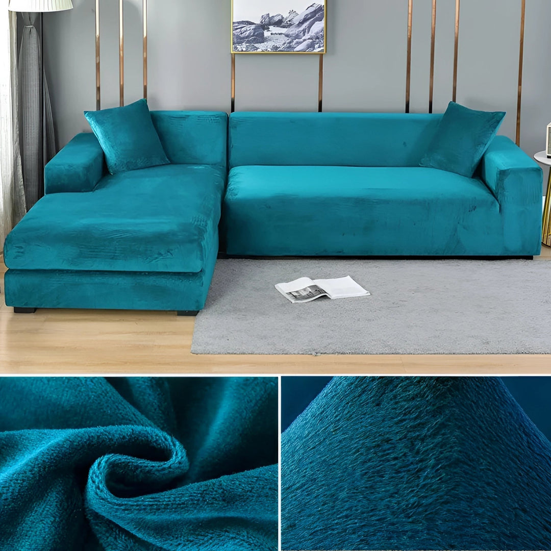 Velvet Sectional Sofa Cover with Stretchable Polyester Blend and Machine Washable Fabric