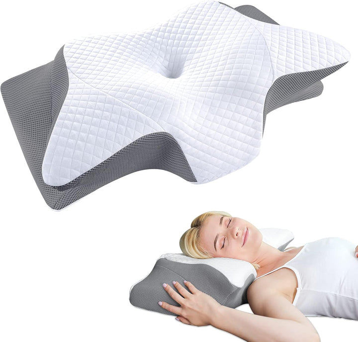 Orthopedic Memory Foam Neck Pillow with Contoured Support and Washable Cover