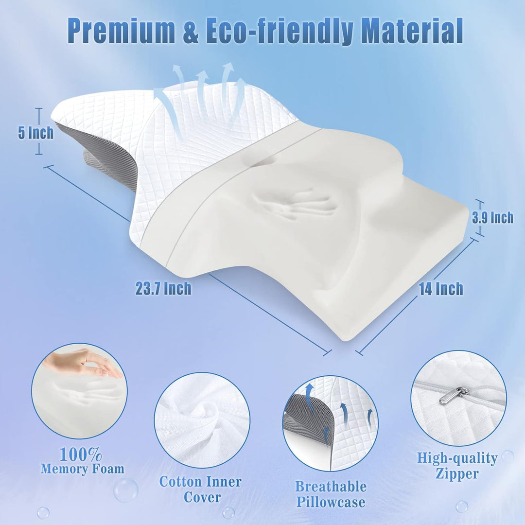 Orthopedic Memory Foam Neck Pillow with Contoured Support and Washable Cover