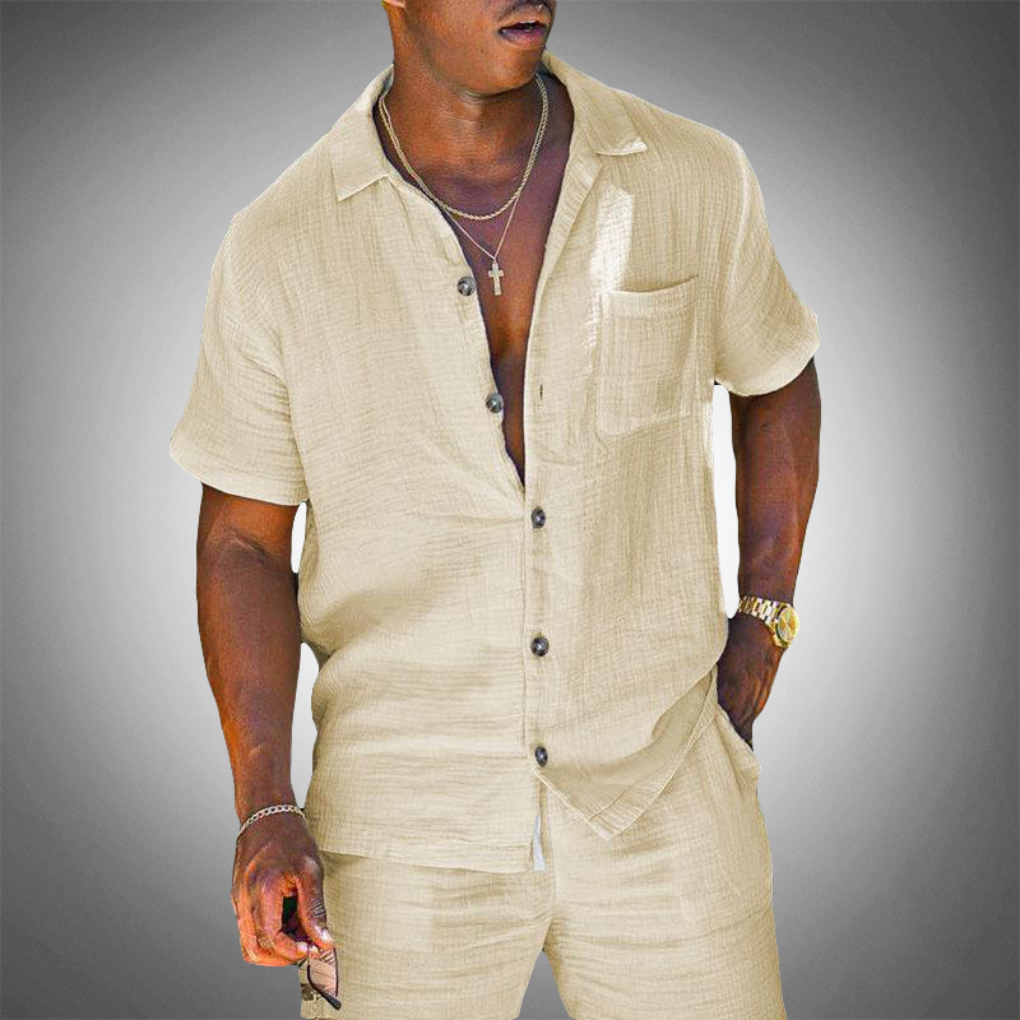 Breathable Linen Shirt and Pants Set for Men