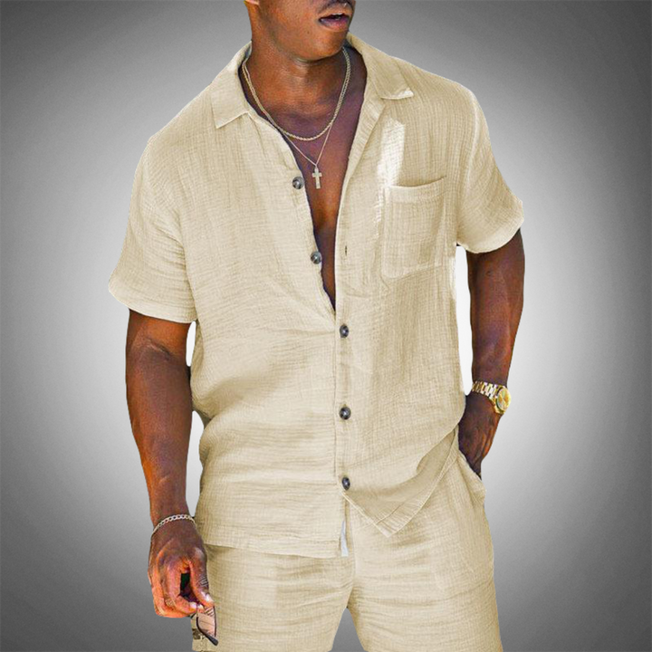 Breathable Linen Shirt and Pants Set for Men