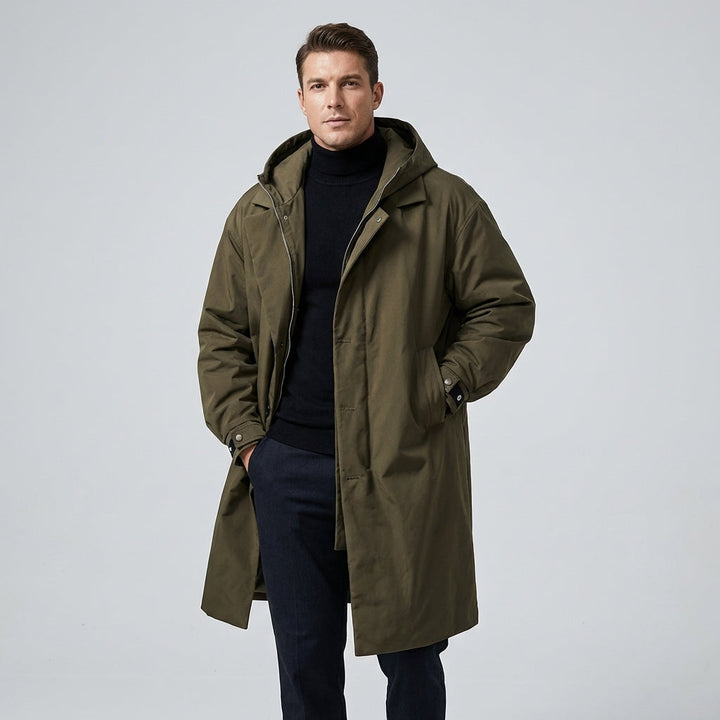 Mens Raincoat with Breathable Fabric and Stowable Hood, Storm Flap Zipper