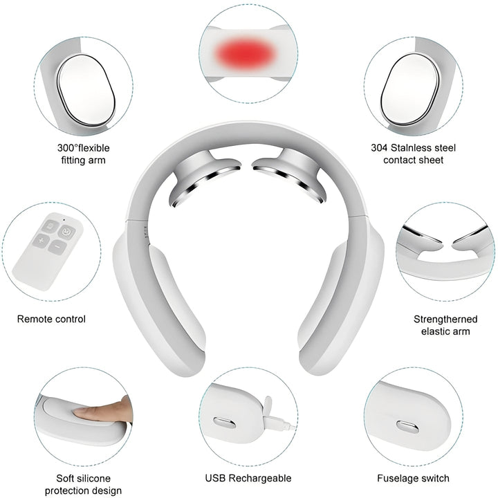 Portable Neck Massager with Pulse and Heat Functions