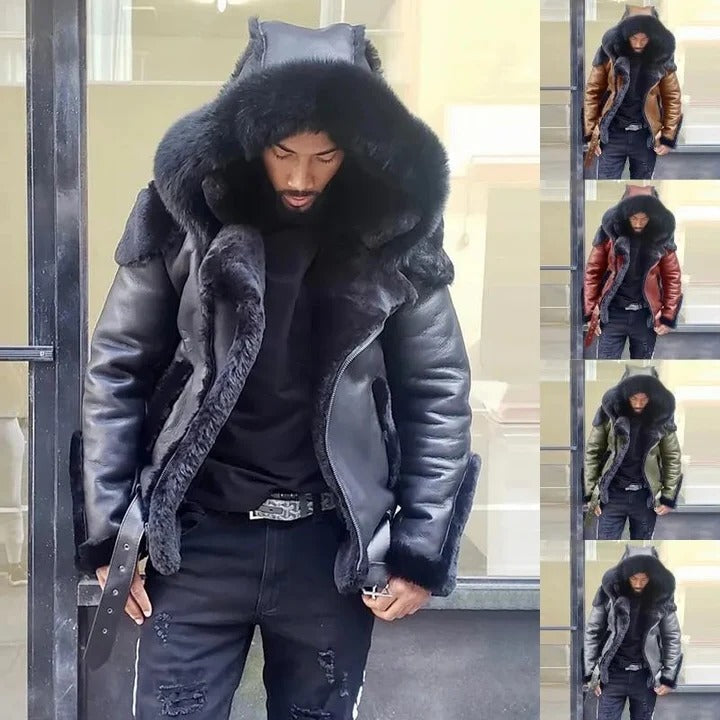 Men’s PU Jacket with Hood for Cold-Weather Use
