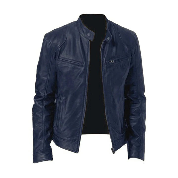 Leather Jacket for Men with Pockets and Zipper