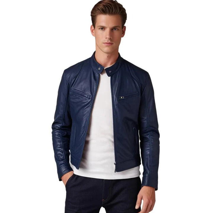 Leather Jacket for Men with Pockets and Zipper