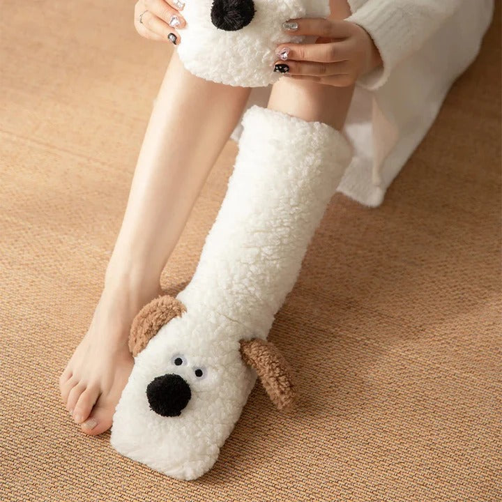 Soft Dog Print Fuzzy Socks Winter Leg Warmer