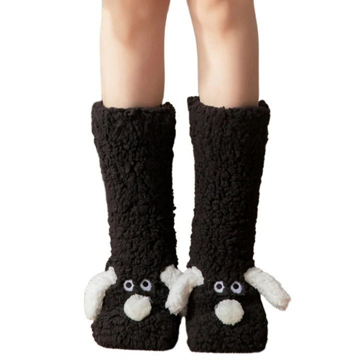 Soft Dog Print Fuzzy Socks Winter Leg Warmer