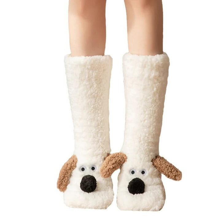 Soft Dog Print Fuzzy Socks Winter Leg Warmer