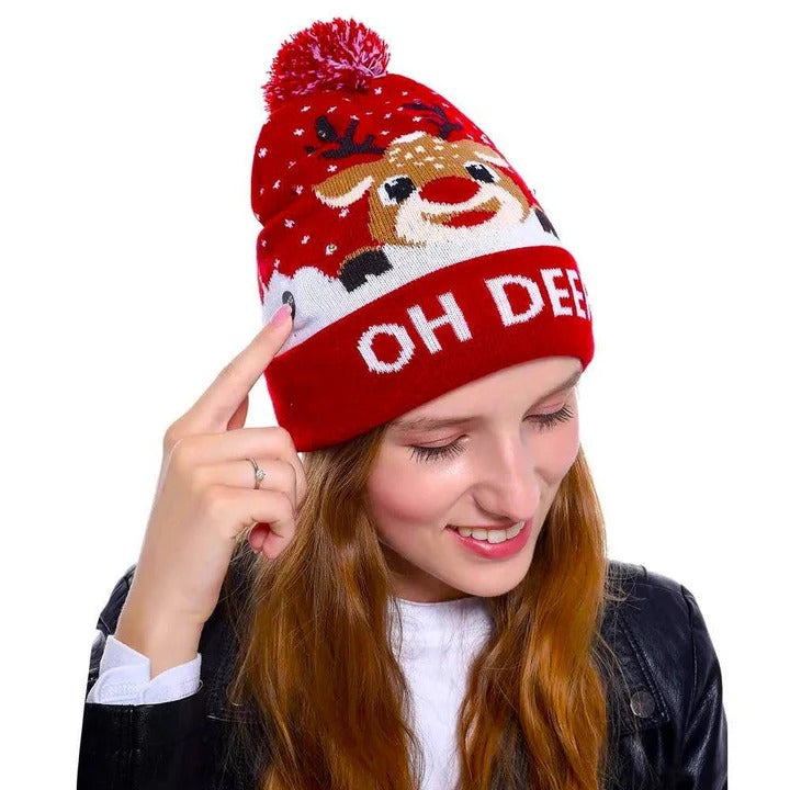 Knitted Christmas Hat LED Light Up Flashing and Warm