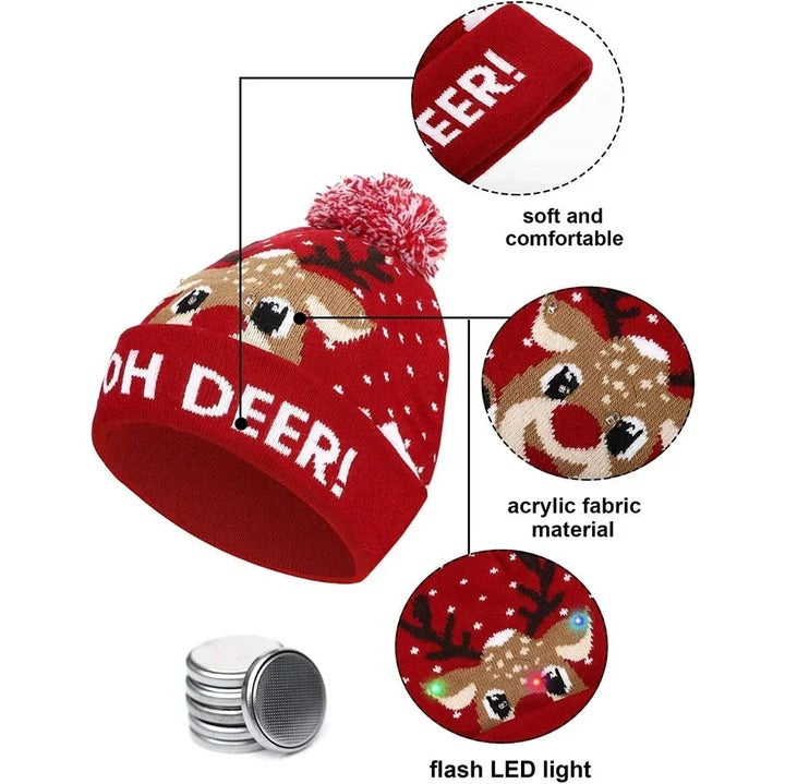 Knitted Christmas Hat LED Light Up Flashing and Warm