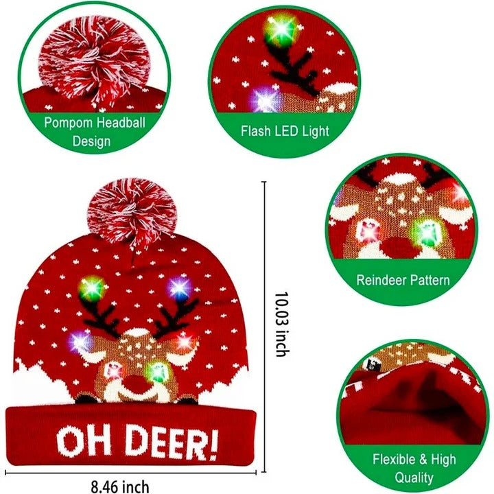 Knitted Christmas Hat LED Light Up Flashing and Warm