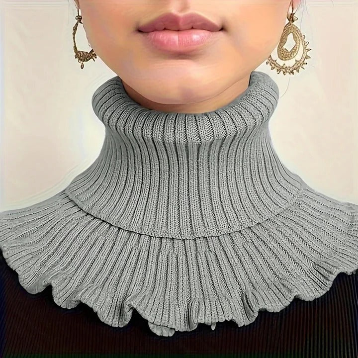 Elegant Women’s Knitted Turtleneck Scarf with Side Split and Versatile Draping
