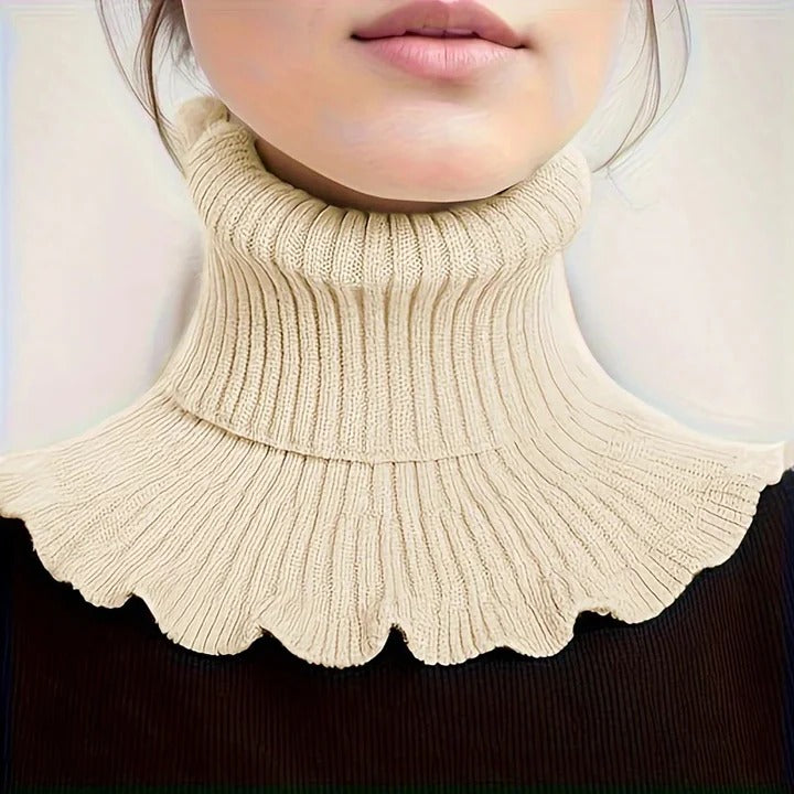 Elegant Women’s Knitted Turtleneck Scarf with Side Split and Versatile Draping