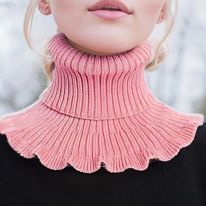 Elegant Women’s Knitted Turtleneck Scarf with Side Split and Versatile Draping