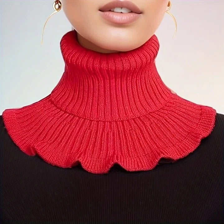 Elegant Women’s Knitted Turtleneck Scarf with Side Split and Versatile Draping