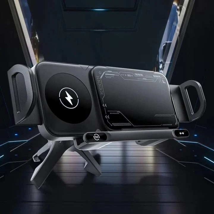 Wireless Car Charger Mount, Auto Clamping Phone Holder, Dual Coil Fast Charging, Air Vent Clip