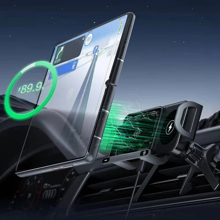 Wireless Car Charger Mount, Auto Clamping Phone Holder, Dual Coil Fast Charging, Air Vent Clip