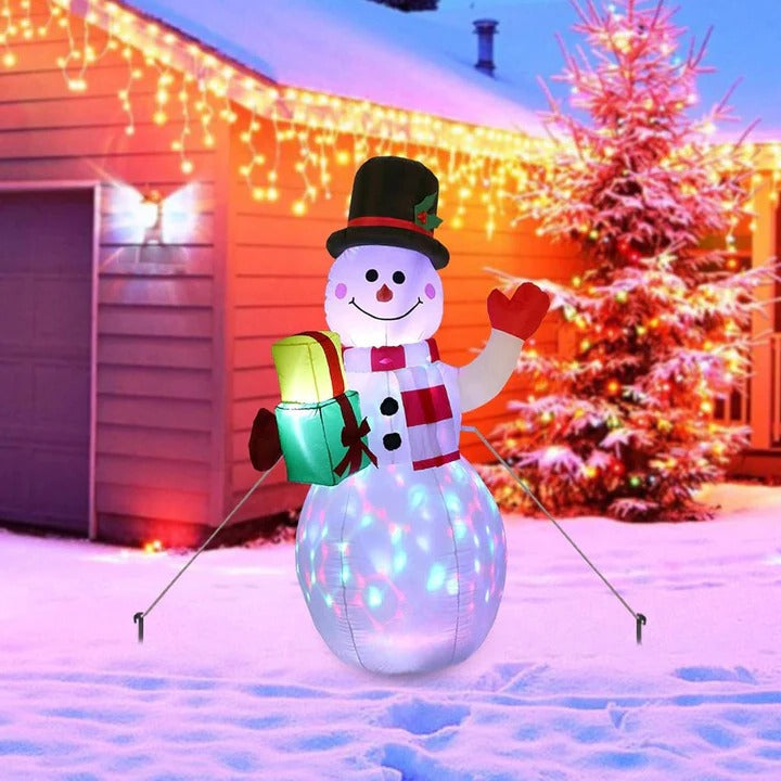 5ft Inflatable Snowman Outdoor Decoration, Rotating LED Lights, Christmas Blow Up Yard Decor, Weatherproof