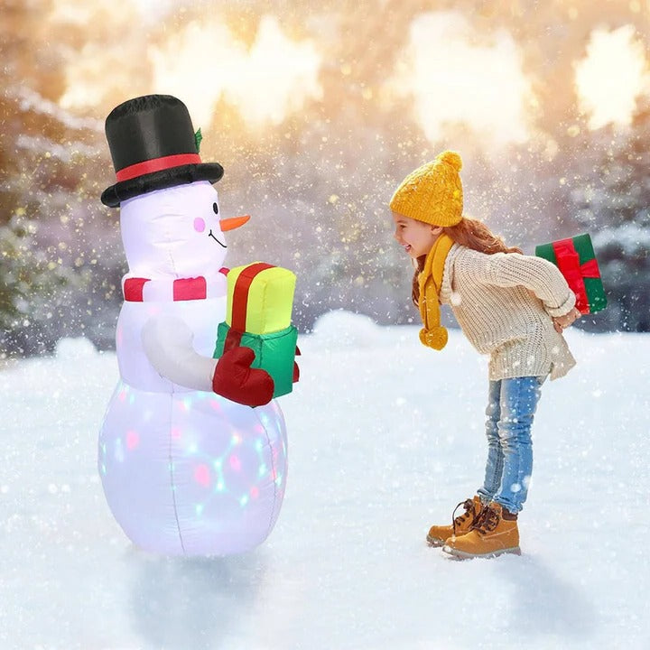 5ft Inflatable Snowman Outdoor Decoration, Rotating LED Lights, Christmas Blow Up Yard Decor, Weatherproof