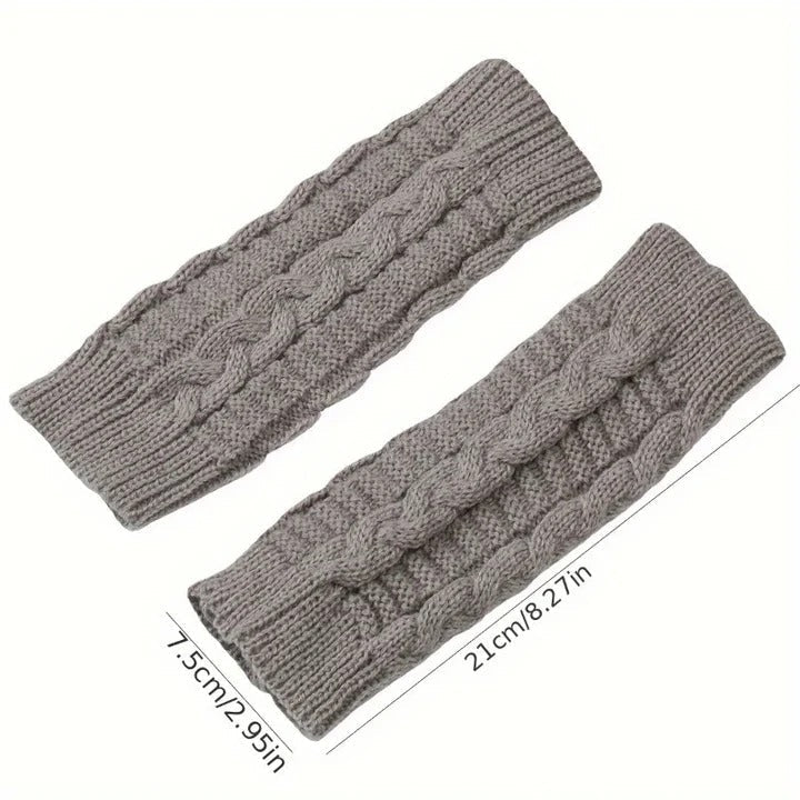 Womens Knit Fingerless Gloves, Fleece Lined Thermal Hand Warmers with Extended Wrist Cuff