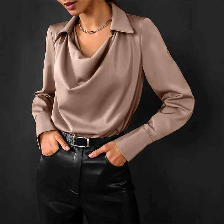 Womens Silk Blouse with Double Layered Chest Panels