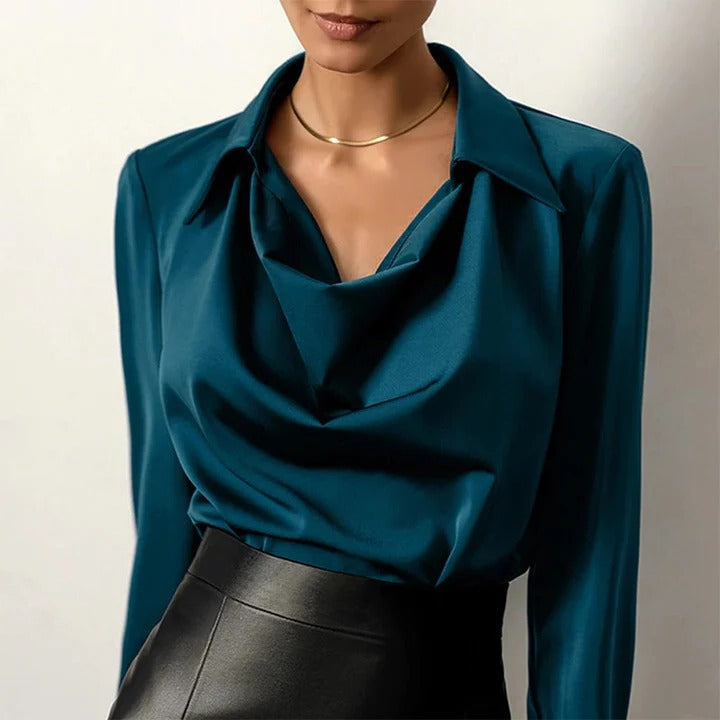Womens Silk Blouse with Double Layered Chest Panels