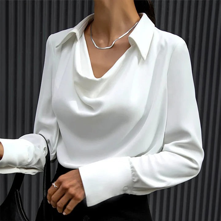 Womens Silk Blouse with Double Layered Chest Panels