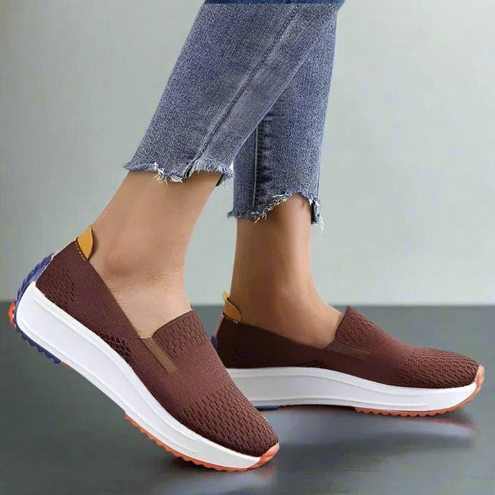 Womens Textured Knit Slip-On Sneakers with Colorblock Platform Sole
