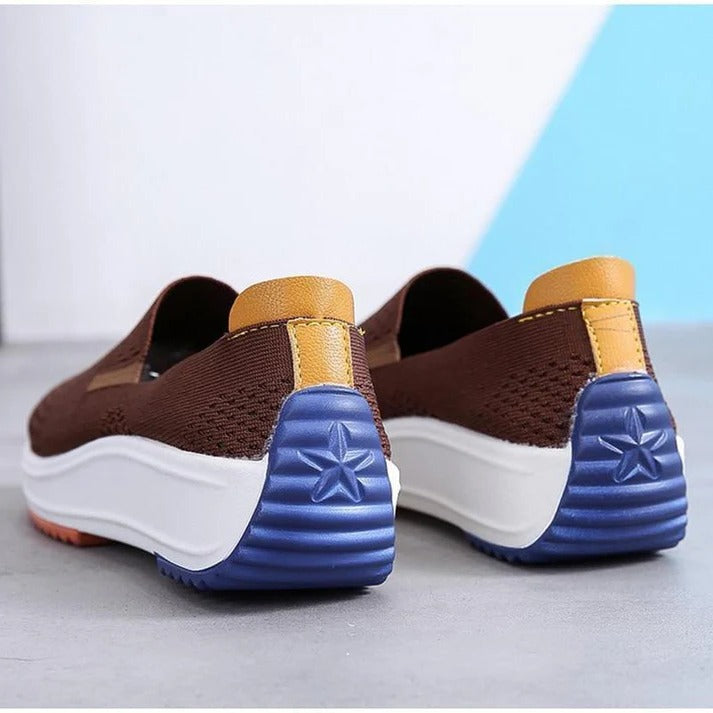 Womens Textured Knit Slip-On Sneakers with Colorblock Platform Sole