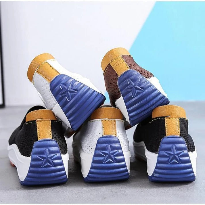 Womens Textured Knit Slip-On Sneakers with Colorblock Platform Sole