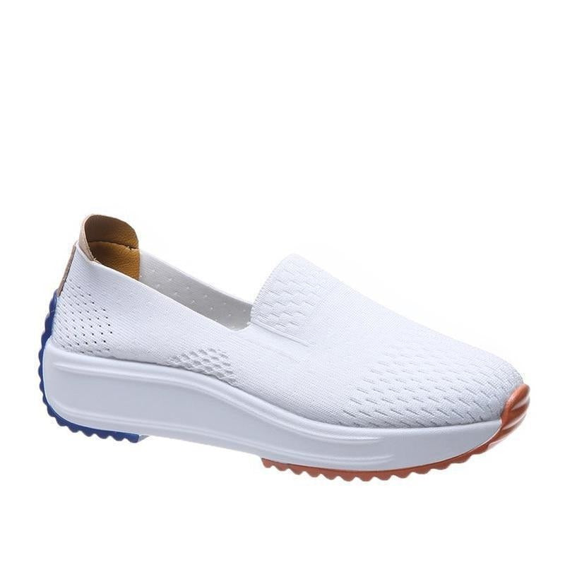 Womens Textured Knit Slip-On Sneakers with Colorblock Platform Sole
