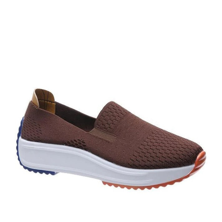 Womens Textured Knit Slip-On Sneakers with Colorblock Platform Sole