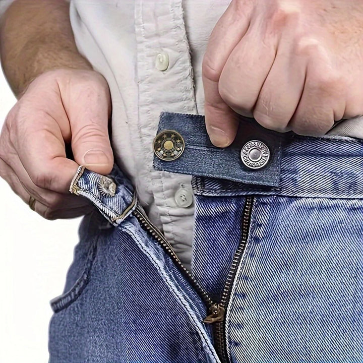 Adjustable Waistband Expander with Button Extension for Pants and Denim