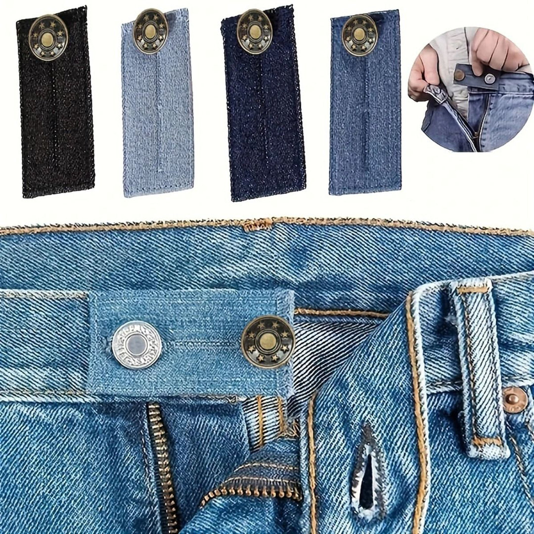 Adjustable Waistband Expander with Button Extension for Pants and Denim
