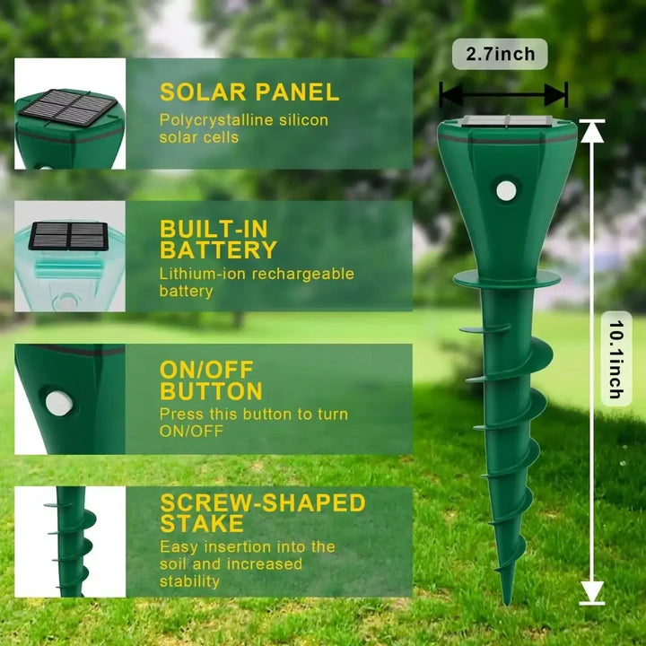 Outdoor Solar Sonic Stake for Snakes and Burrowing Pest Areas
