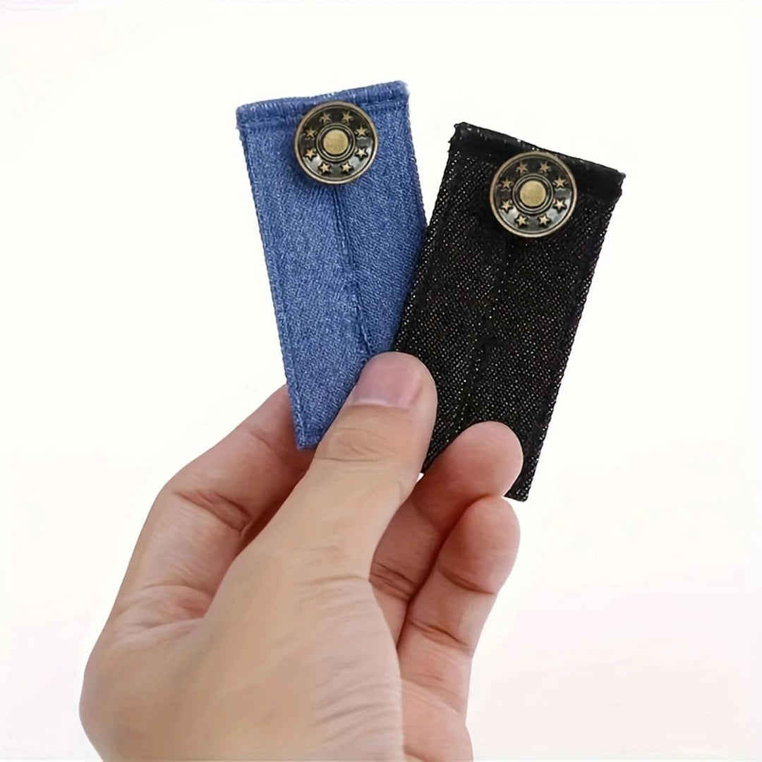 Adjustable Waistband Expander with Button Extension for Pants and Denim