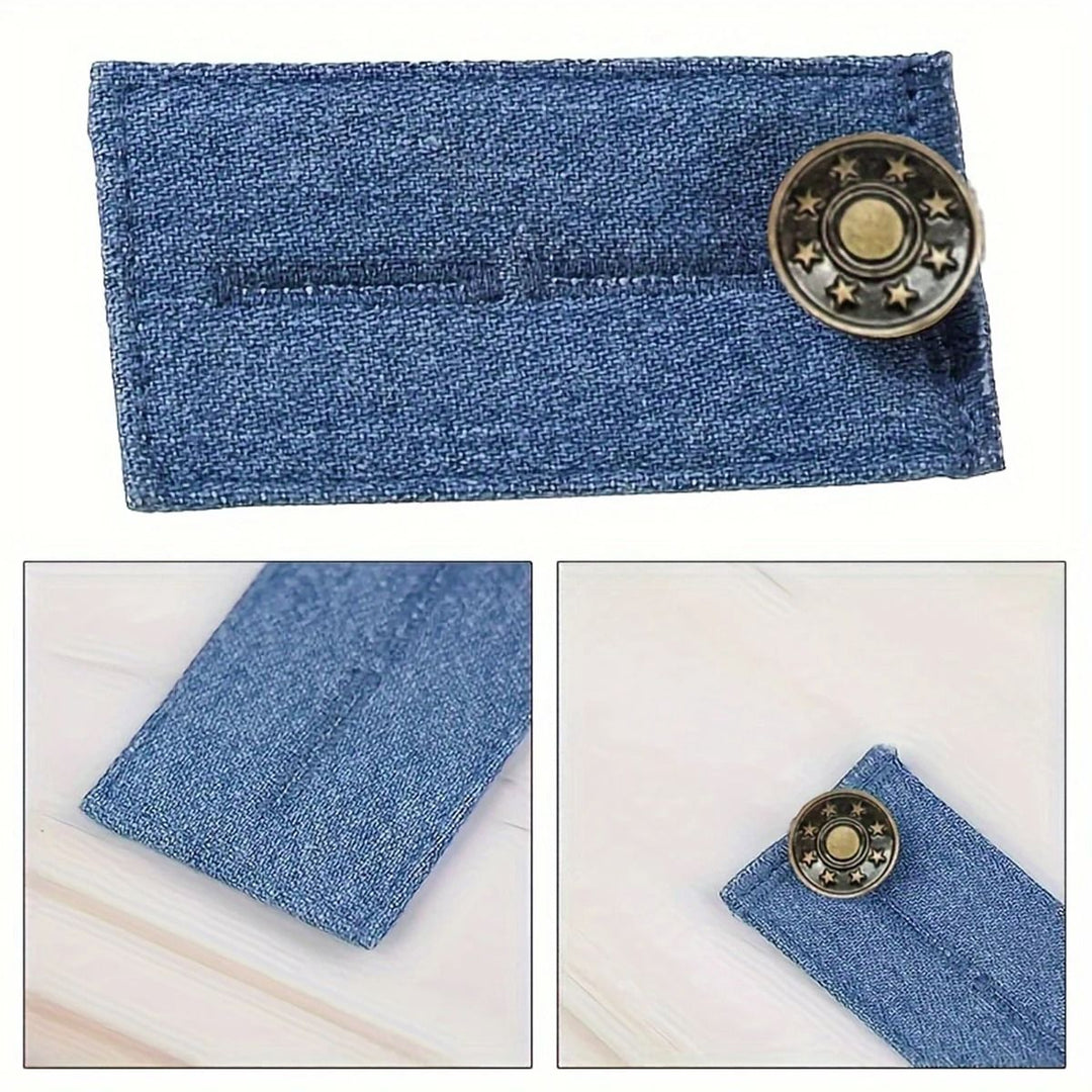 Adjustable Waistband Expander with Button Extension for Pants and Denim